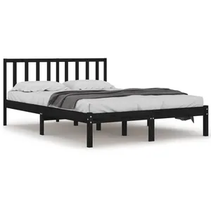 vidaXL Cadre de lit Noir Bois de pin massif 200x200 cm pas cher