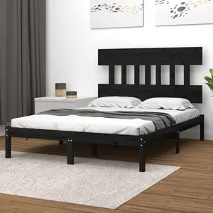 vidaXL Cadre de lit Noir Bois massif 140x190 cm pas cher