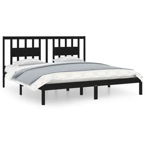 vidaXL Cadre de lit Noir Bois de pin massif 200x200 cm pas cher