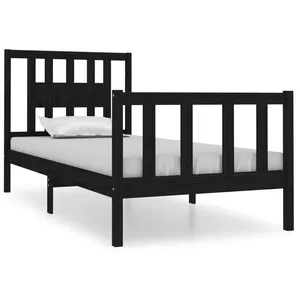 vidaXL Cadre de lit Noir Bois massif 75x190 cm Petit simple pas cher