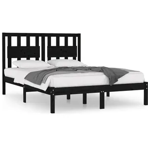 vidaXL Cadre de lit Noir Bois de pin massif 140x190 cm pas cher