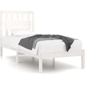 vidaXL Cadre de lit Blanc Bois de pin massif 90x190 cm Simple pas cher