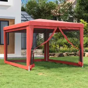 Comparateur de prix : vidaXL Tente de fête avec 4 parois latérales en maille Rouge 3x4m PEHD