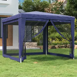 vidaXL Tente de fête avec 4 parois latérales en maille Bleu 3x3 m PEHD pas cher