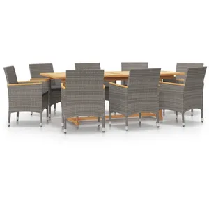 vidaXL Ensemble à manger de jardin 9 pcs avec coussins Gris pas cher