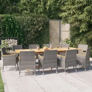 vidaXL Ensemble à manger de jardin 11 pcs avec coussins Gris pas cher