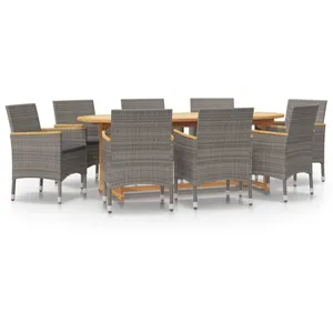 vidaXL Ensemble à manger de jardin 9 pcs avec coussins Gris pas cher