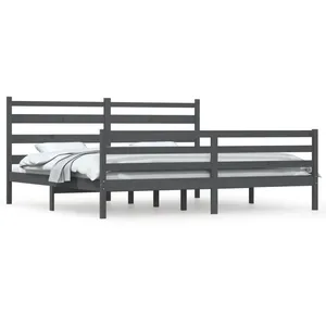 vidaXL Cadre de lit Bois de pin massif 200x200 cm Gris pas cher