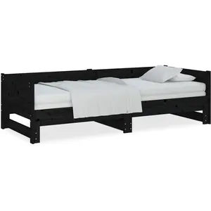 vidaXL Lit coulissant Noir Bois de pin solide 2x(90x200) cm pas cher