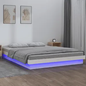 vidaXL Cadre de lit à LED blanc 140x190 cm bois massif pas cher