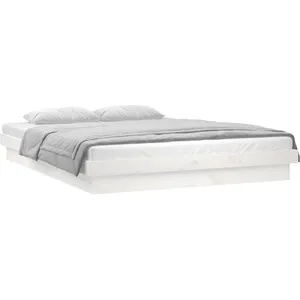 vidaXL Cadre de lit à LED blanc 120x200 cm bois massif pas cher