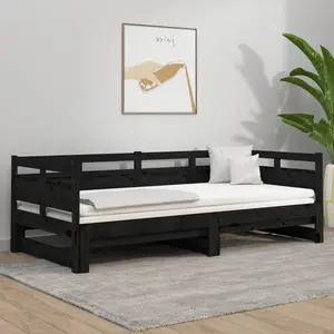 vidaXL Lit coulissant Noir Bois de pin solide 2x(90x190) cm pas cher