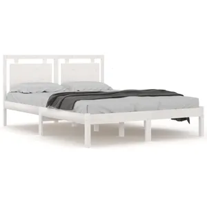 vidaXL Cadre de lit Blanc Bois massif 160x200 cm pas cher