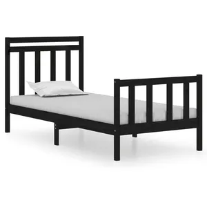 vidaXL Cadre de lit Noir Bois massif 75x190 cm Petit simple pas cher