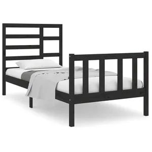 vidaXL Cadre de lit Noir Bois massif 75x190 cm Petit simple pas cher