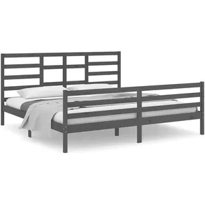 vidaXL Cadre de lit Gris Bois massif 200x200 cm pas cher