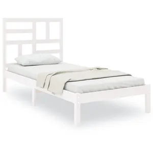 vidaXL Cadre de lit Blanc Bois massif 75x190 cm Petit simple pas cher