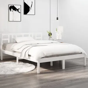 vidaXL Cadre de lit Blanc Bois massif 150x200 cm Très grand pas cher