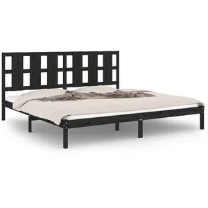 vidaXL Cadre de lit Noir Bois de pin massif 200x200 cm pas cher