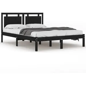 vidaXL Cadre de lit Noir Bois massif 200x200 cm pas cher