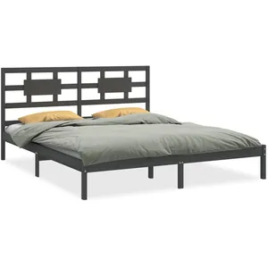 vidaXL Cadre de lit Gris Bois massif 200x200 cm pas cher