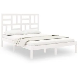 vidaXL Cadre de lit Blanc Bois massif 160x200 cm pas cher