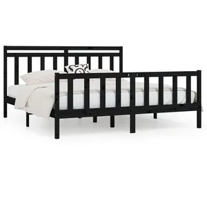 vidaXL Cadre de lit Noir Bois de pin massif 200x200 cm pas cher