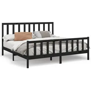 vidaXL Cadre de lit Noir Bois de pin massif 200x200 cm pas cher