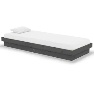 vidaXL Cadre de lit Gris Bois massif 75x190 cm Petit simple