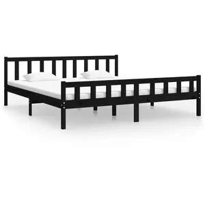 vidaXL Cadre de lit Noir Bois massif 160x200 cm pas cher