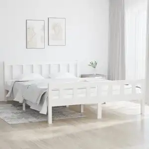 vidaXL Cadre de lit Blanc Bois massif 150x200 cm Très grand
