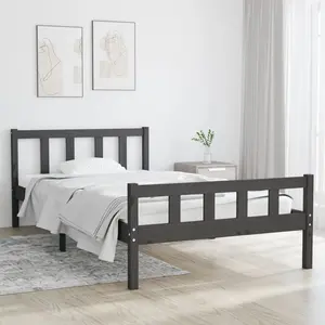 vidaXL Cadre de lit Gris Bois massif 100x200 cm pas cher