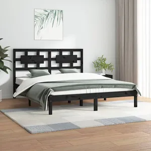 vidaXL Cadre de lit Noir Bois de pin massif 200x200 cm pas cher