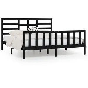 vidaXL Cadre de lit Noir Bois de pin massif 200x200 cm pas cher