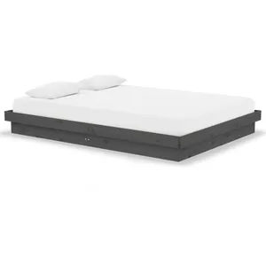 vidaXL Cadre de lit Gris Bois massif 135x190 cm Double pas cher