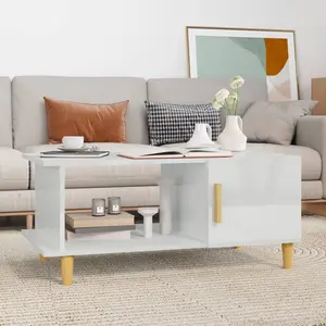 vidaXL Table basse Blanc brillant 90x50x40 cm Bois d'ingénierie pas cher