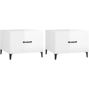 vidaXL Tables basses avec pieds métal 2 pcs Blanc brillant 50x50x40 cm pas cher