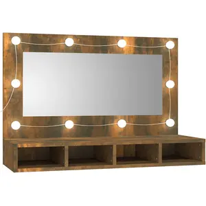 vidaXL Armoire à miroir avec LED Chêne fumé 90x31,5x62 cm pas cher