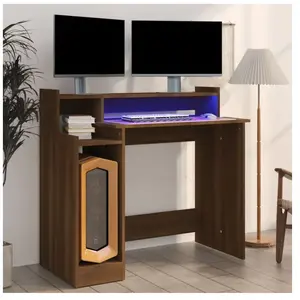 Comparateur de prix : vidaXL Bureau et lumières LED Chêne brun 97x45x90 cm Bois d'ingénierie