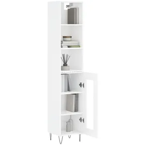 vidaXL Buffet haut Blanc brillant 34,5x34x180 cm Bois d'ingénierie pas cher