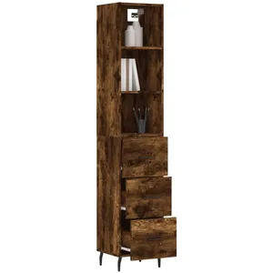 vidaXL Buffet haut Chêne fumé 34,5x34x180 cm Bois d'ingénierie pas cher