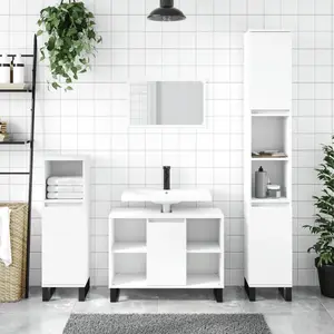 vidaXL Ensemble de meubles salle de bain 3 pcs blanc bois d'ingénierie pas cher