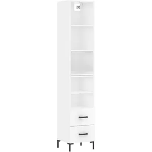 vidaXL Buffet haut Blanc brillant 34,5x34x180 cm Bois d'ingénierie pas cher