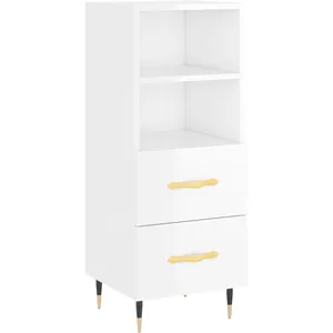 vidaXL Buffet haut Blanc brillant 34,5x34x180 cm Bois d'ingénierie pas cher