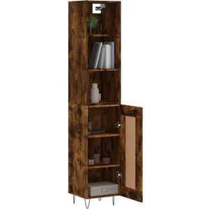 vidaXL Buffet haut Chêne fumé 34,5x34x180 cm Bois d'ingénierie pas cher