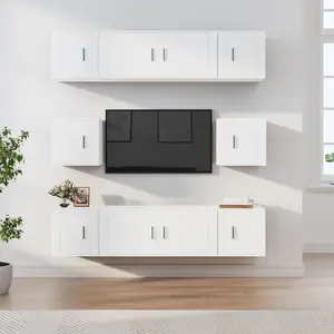 VIDAXL Ensemble de meubles TV 8 pcs Blanc Bois d'ingénierie pas cher