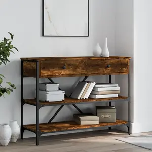 Comparateur de prix : vidaXL Table console avec tiroirs et étagères chêne fumé