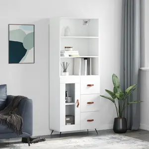 vidaXL Buffet haut Blanc 69,5x34x180 cm Bois d'ingénierie pas cher