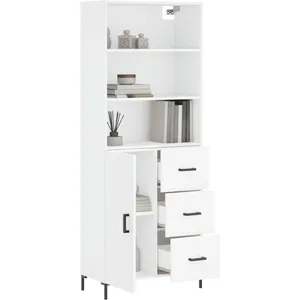 vidaXL Buffet haut Blanc 69,5x34x180 cm Bois d'ingénierie pas cher