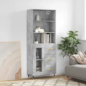 vidaXL Buffet haut Gris béton 69,5x34x180 cm Bois d'ingénierie pas cher
